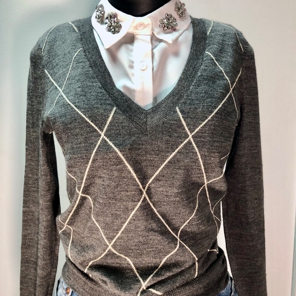 90's Preppy Club Monaco Merino Argyle Diamond Print Sweater S - Picture 4 of 4